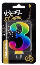 Świeczka cyferka 3 Beauty&Charm Galaxy 8cm - Godan