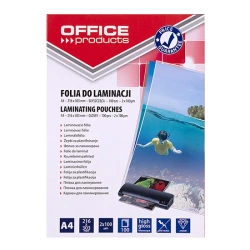 Folia do laminowania A4 Office Products  2x100mikr błyszcząca 100szt. transparentna