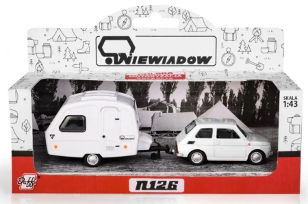 Fiat 126p + przyczepa Niewiadów Kemping biały - Daffi