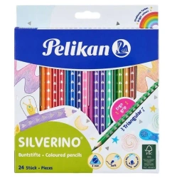 Kredki Silverino trójkątne 24 kolory - PELIKAN
