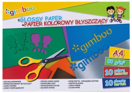 Zeszyt papierów kolorowych błyszczących A4 Gimboo 10 kolorów