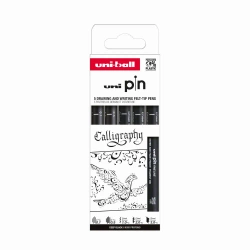Cienkopis kreślarski PIN 200 Calligraphy czarny różne końcówki 5szt. - UNI