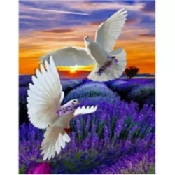 Diamentowa mozaika Golębie na dlawendową łąką 30x40cm 7012 - Norimpex