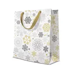 Torebka prezentowa Metaliczne śnieżynki, średnia