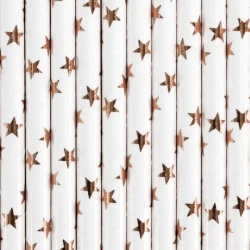 Słomki papierowe jasne różowe złoto 19.5cm 10szt - PartyDeco