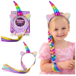 Opaska z rogiem Jednorożca kolor włosy warkoczy - Leantoys