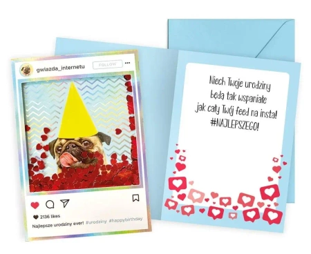 Karnet B6 konfetti Urodziny mops - Kukartka