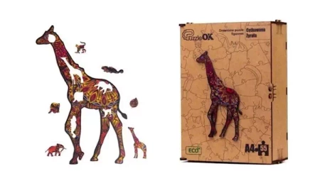 Puzzle drewniane eko 55 Cętkowana żyrafa A4 - PuzzleOK