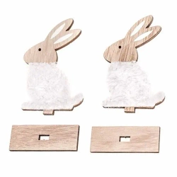 Drewniane zajączki z futerkiem i podstaw 10cm 2szt - Dalprint dpCraft