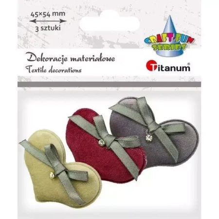 Materiałowe serca pluszowe 54x40mm 3szt - Titanum