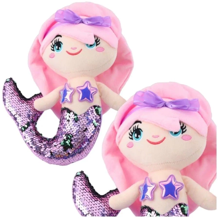 Syrenka pluszowa z ogonem w cekiny fioletowa 28cm - Leantoys