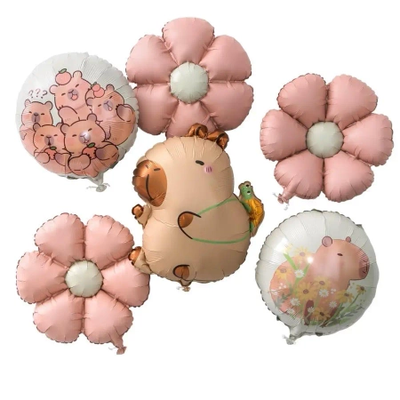 Balony foliowe matowe kapibara - stokrotka 6szt - Dalprint