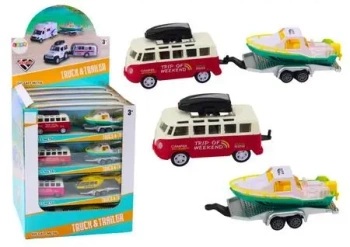 Terenówka z łodzią/helikopterem metalowa MIX - Leantoys