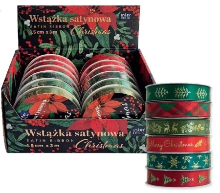 Wstążka satynowa 3m Christmas (12szt) BN - INTERDRUK