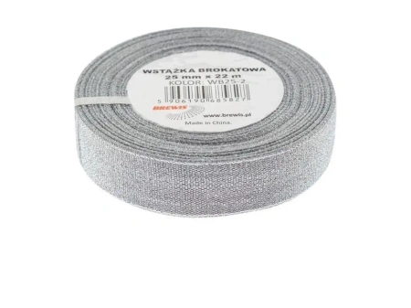 Wstążka brokatowa srebrna 25mmx22m - Brewis