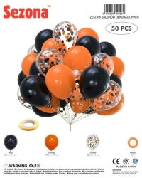 Balony czarne, pomarańczowe, konfetti 50szt - Sezona