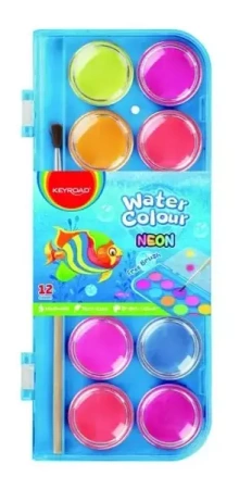Farby akwalerowe neon z pędzelkiem 12 kolorów - Keyroad