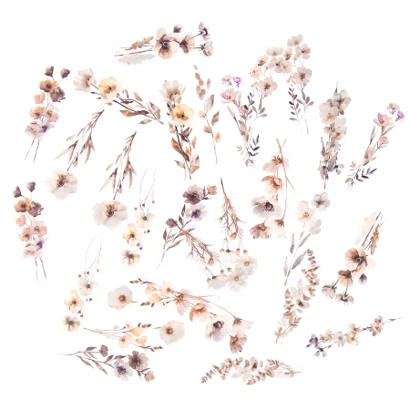 Naklejki PET kwiaty beige mist 30szt - Dalprint dpCraft