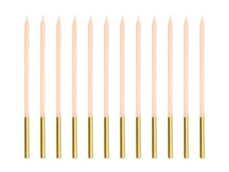 Świeczki urodzinowe gładkie beżowe 14cm 12szt - PartyDeco