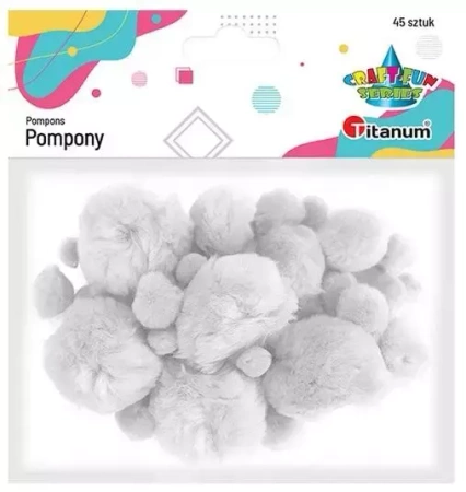Pompony akrylowe białe 45szt. - Titanum