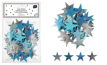 Naklejki brokat piankowe samoprzylepne Stars 36szt - INTERDRUK
