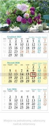 Kalendarz 2026 ścienny trójdzielny Kwiaty - Lucrum