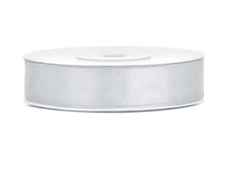 Tasiemka satynowa srebrny 12mm/25m - PartyDeco