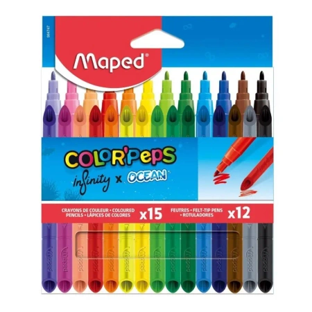 Zestaw Infinity kredki 15szt+flamastry Ocean 12szt - Maped