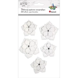 Kwiaty papierowe samoprzylepne 3D białe 5szt - Titanum