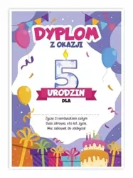 Dyplom A5 urodzinowy - piąte urodziny 5szt - LearnHow