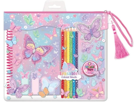 Notatnik na spirali z kredkami Motylki - Hot Focus