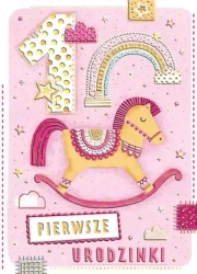 Karnet A5 Urodziny roczek dziewczynka - Konik - Henry