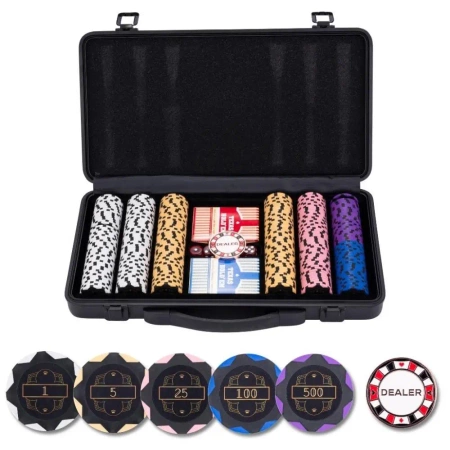 Zestaw pokerowy 300 żetonów z nominałami 14g - Quint