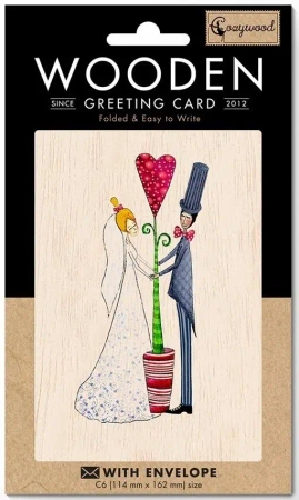 Karnet drewniany C6 + koperta Ślub kwiat - Cozywood