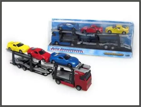 Auto transporter metal. z 3 autami pod kloszem HIPO