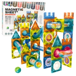 Klocki magnetyczne Tor kulkowy kolorowe 98el - Leantoys