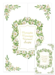 Karnet A5 z klapką Komunia. Stokrotka i merta - Henry