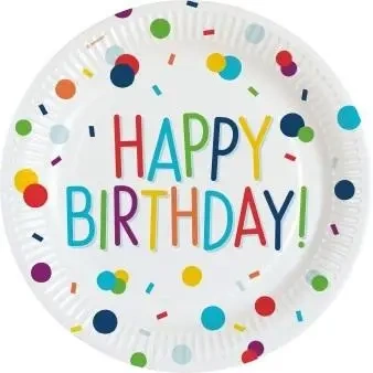 Talerze owalne papierowe Happy Birthday 23cm 8szt - Amscan
