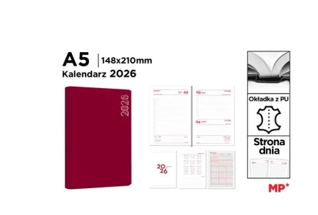 Kalendarz 2026 A5 dzienny czerwony - MP Main Paper