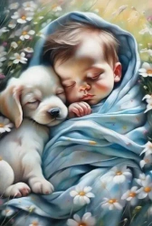 Diamentowa mozaika Dziecko i szczeniaczek 30x40cm 2000923 - Norimpex