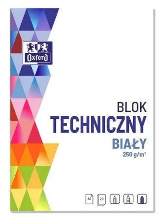 Blok techniczny A4/10K 250G biały (20szt) OXFORD