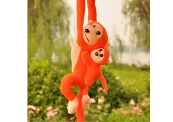 Maskotka małpka z dzieckiem pomarańczowa 90cm - Leantoys