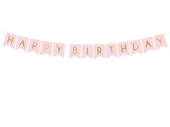 Girlanda Happy Birthday jasno różowa 15x175cm - PartyDeco
