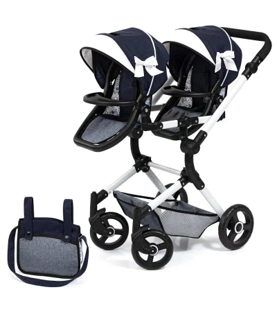 Wózek dla lalek bliźniaczych Twin Neo niebieski - Bayer Design