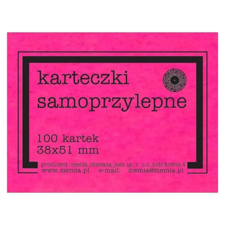 Karteczki samoprzylepne Fluo 38x51mm 100K róż - Ziemia Obiecana