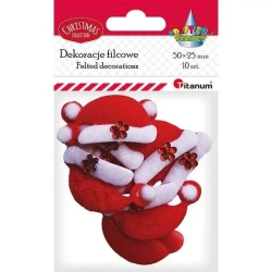 Dekoracje filcowe czapka Mikołaja 50x25mm 10szt - Titanum