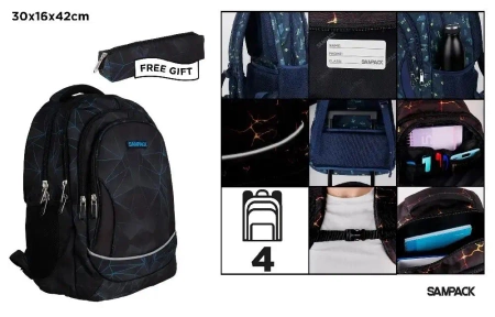 Plecak czterokomorowy 30x16x42cm + piórnik - MP Main Paper