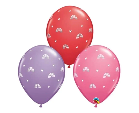 Balon z nadrukiem Boho Rainbows&Hearts 28cm 25szt - Godan