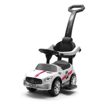 Jeździk dziecięcy z dźwiękiem i rączką Racer biały - Baby Mix
