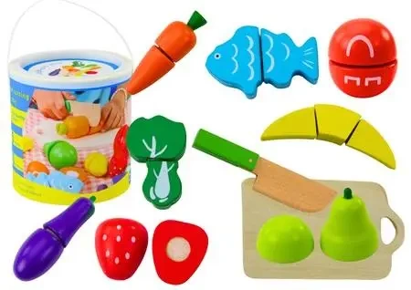Zestaw warzyw i owoców do krojenia w wiaderku - Leantoys